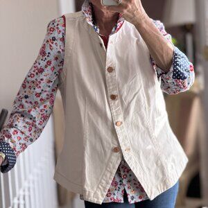 Cream Button Front Vest L 12-14 Cotton Casual Layering, Time and Tru